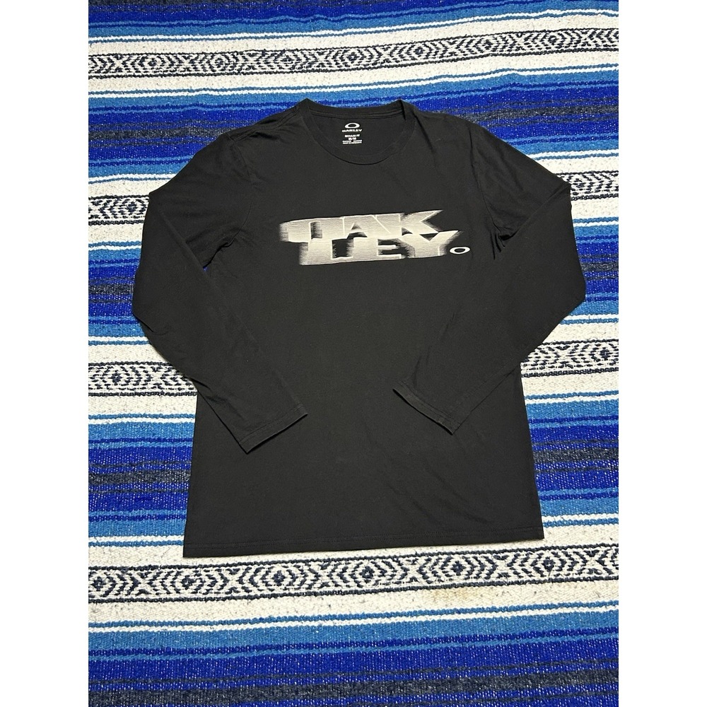 Oakley Shirt Mens Black Medium Cotton Long Sleeve Graphic Spell Out Crew Neck